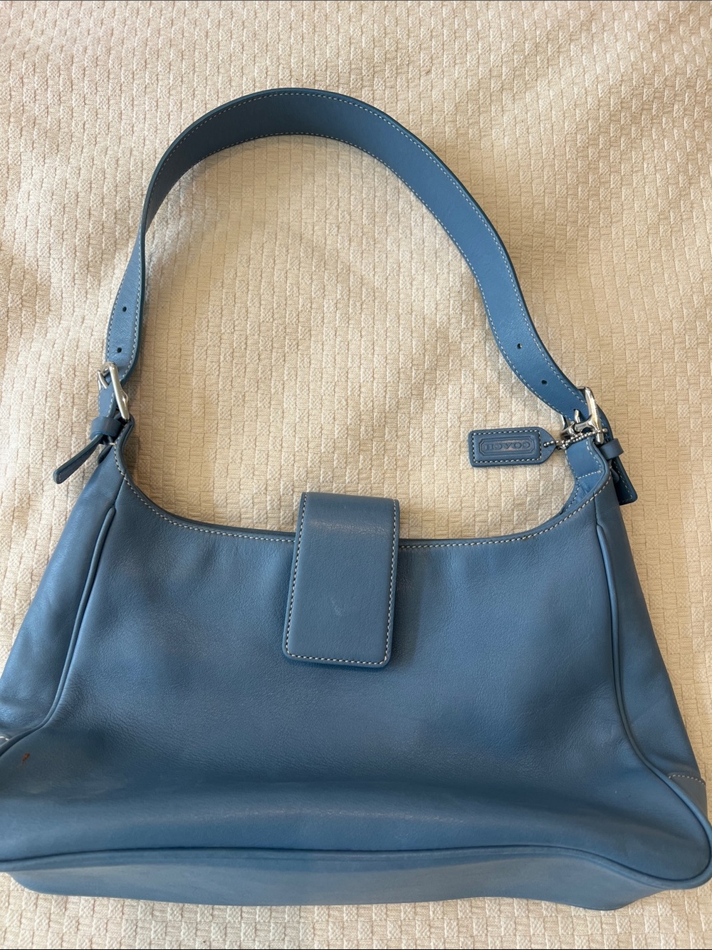 Coach Sky Blue Leather Shoulder Bag with Single Strap